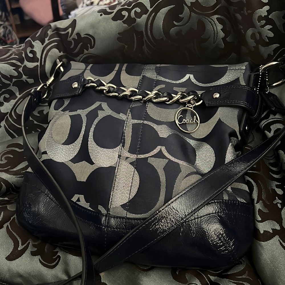 COACH F19820 EUC Metallic Optic Signature Chain Duffle Crossbody Navy
